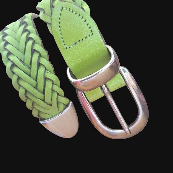 Capezio Vintage Green Leather Braided Belt XXL Chrome Buckle Argentina 2X - Picture 4 of 16